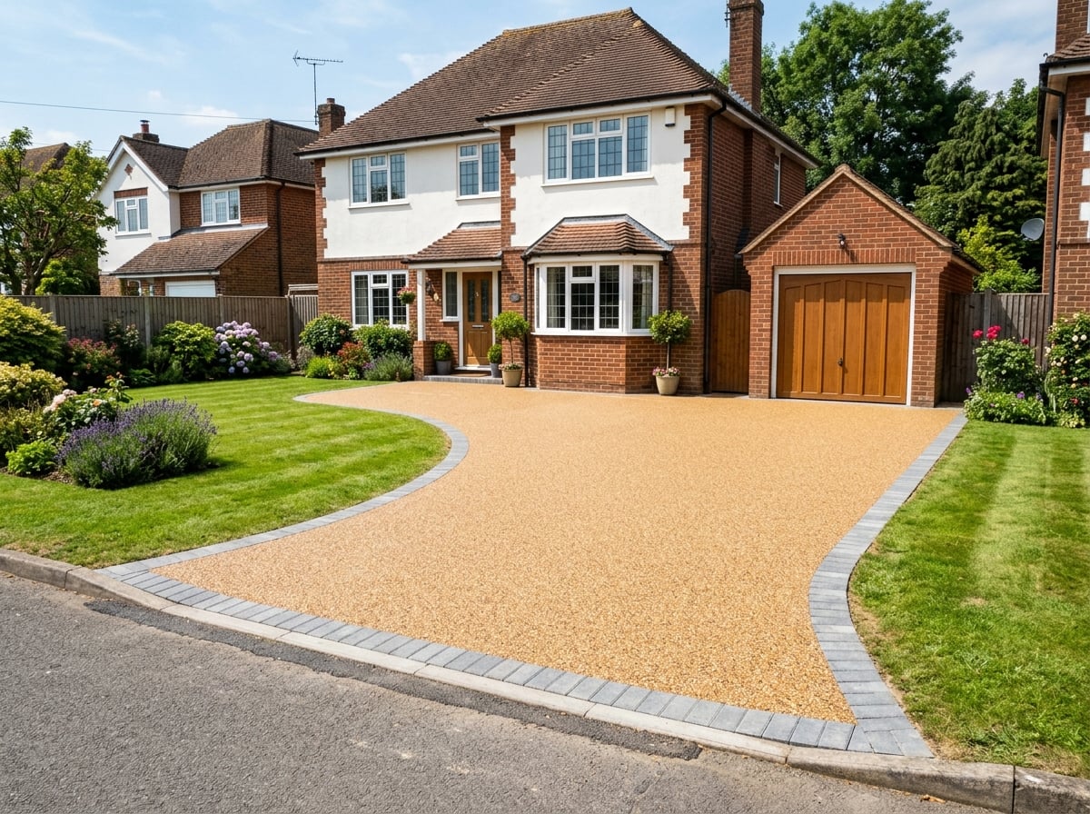 Smooth resin bound driveway to a modern home